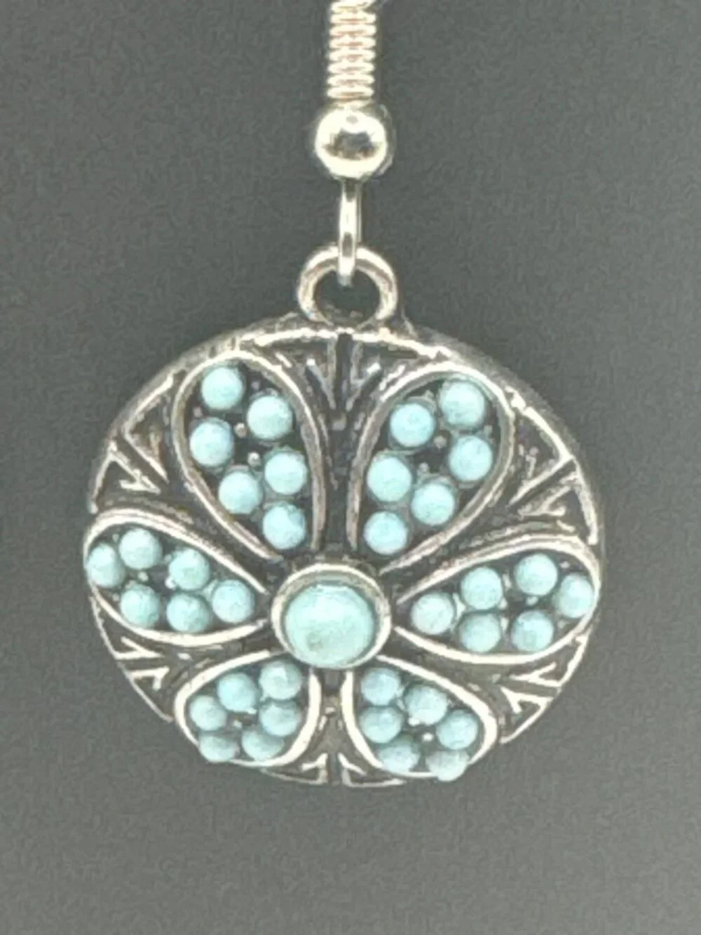Vintage-Inspired Floral Drop Earrings With Turquoise Beads & Silver Accents